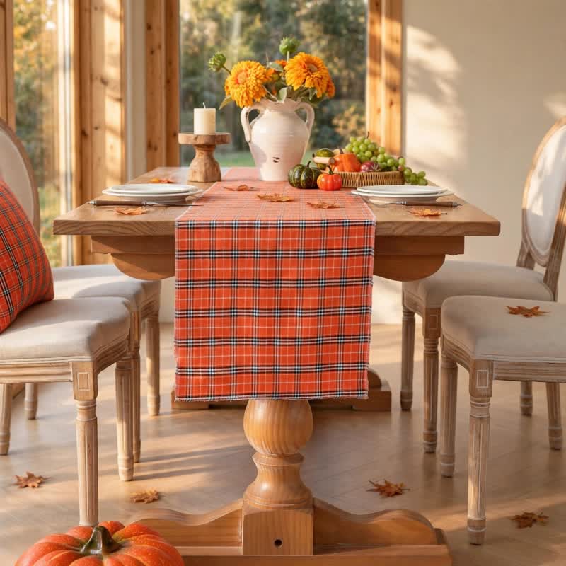 Orange Plaid Table Runner - Orange & Black - 72" x 13" - image 3