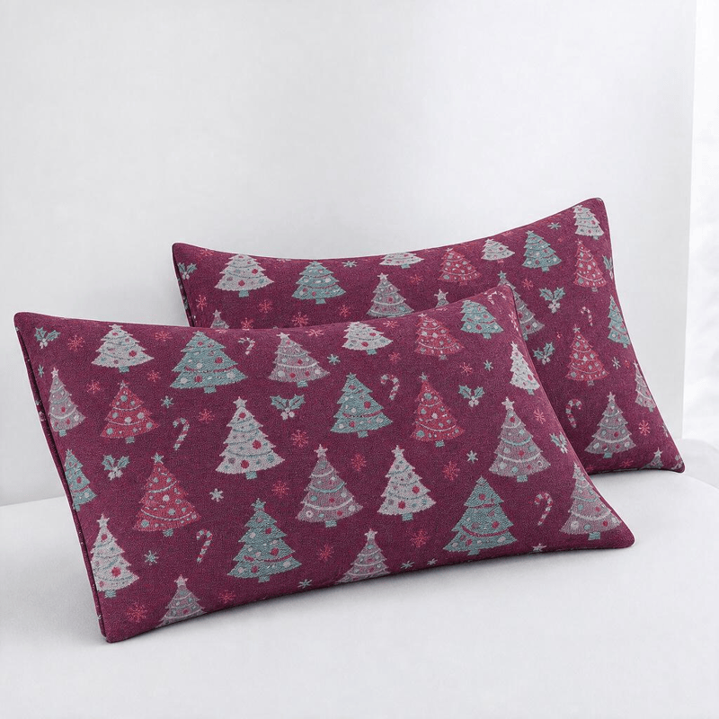 Festive Christmas Tree Cotton Gauze Blanket - Purple - 2PCS Pillowcases - 20" x 36" - image 17