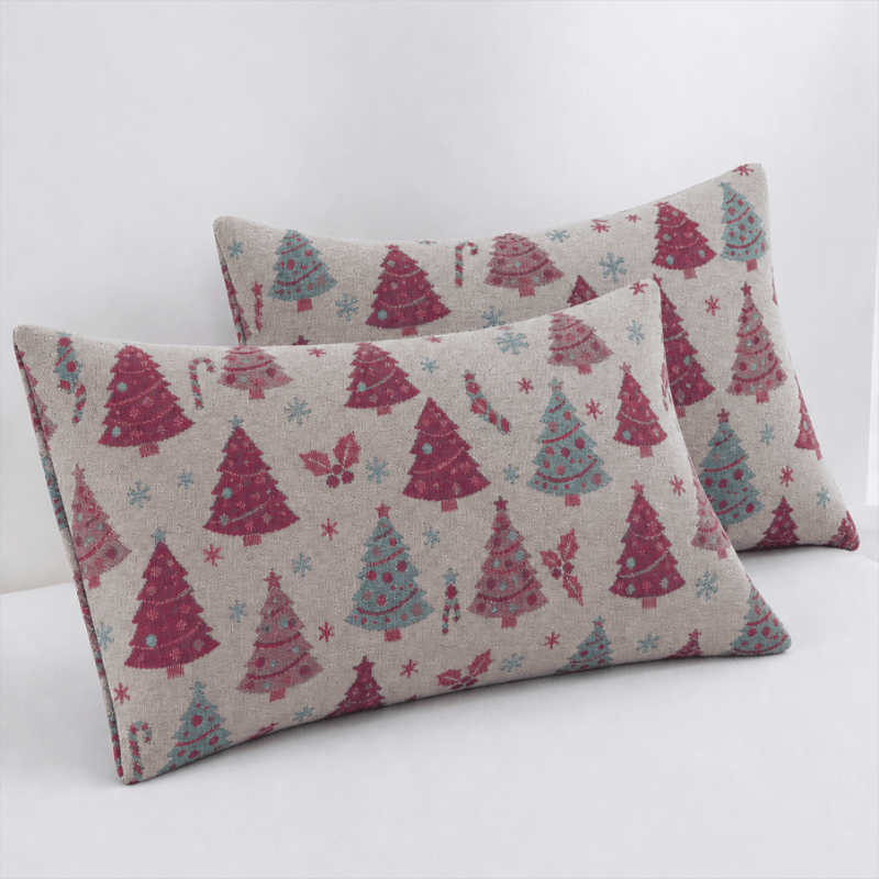 Festive Christmas Tree Cotton Gauze Blanket - Beige - 2PCS Pillowcases - 20" x 36" - image 23