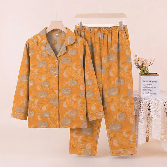 Orange Halloween Pumpkin Cotton Loungewear Set - Orange - XL - image 0