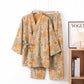 Retro Sunflower Cotton Kimono Pajama Set - Light Gray - XL - image 6