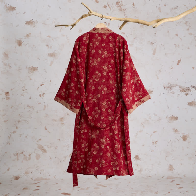 Retro Flower Cotton Gauze Kimono Robe - image 1