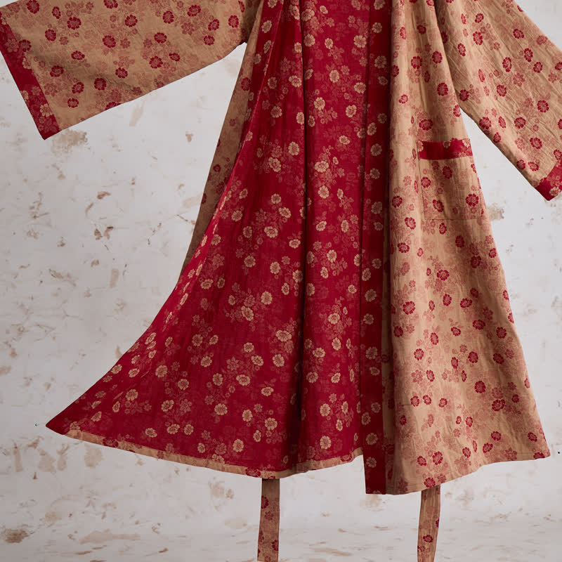 Retro Flower Cotton Gauze Kimono Robe - image 13