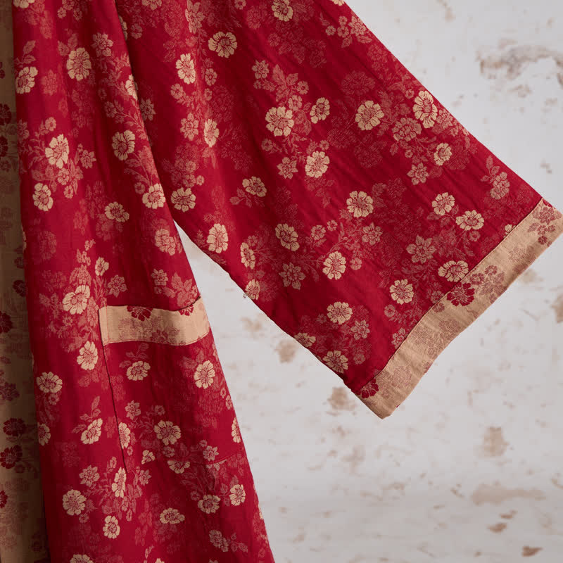 Retro Flower Cotton Gauze Kimono Robe - image 4