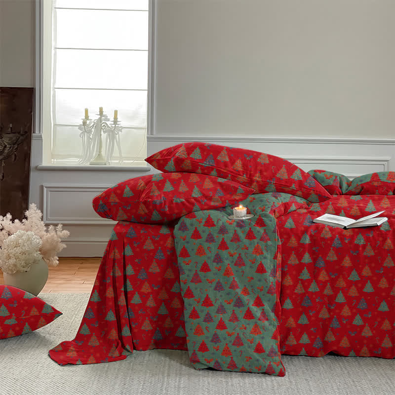 Festive Christmas Tree Cotton Bedding Set - image 6