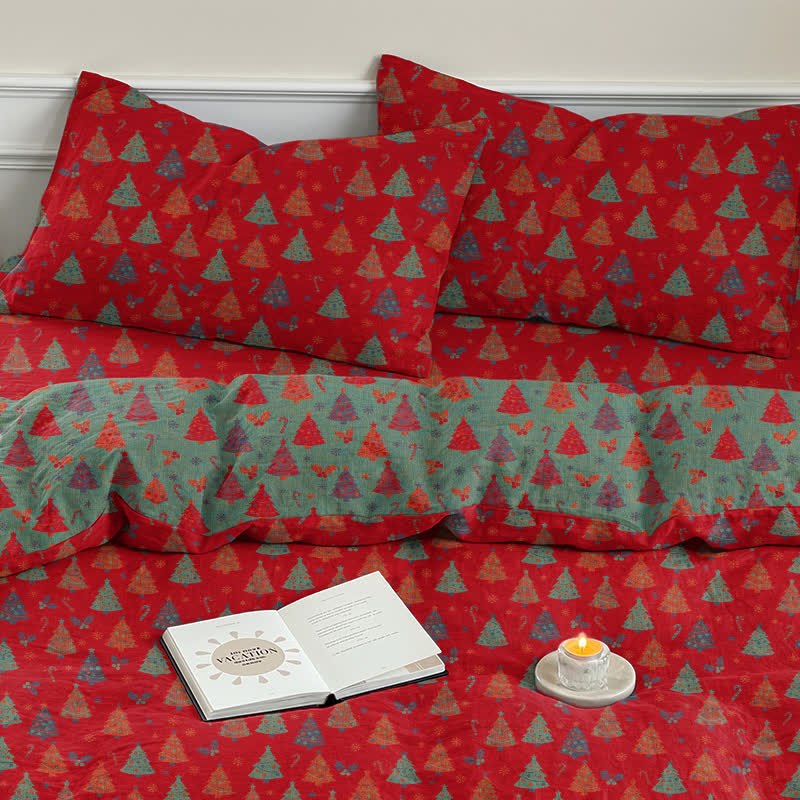Festive Christmas Tree Cotton Bedding Set - image 7