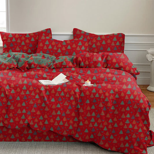 Festive Christmas Tree Cotton Bedding Set - Red - Bedding Set(4PCS) - King - image 0
