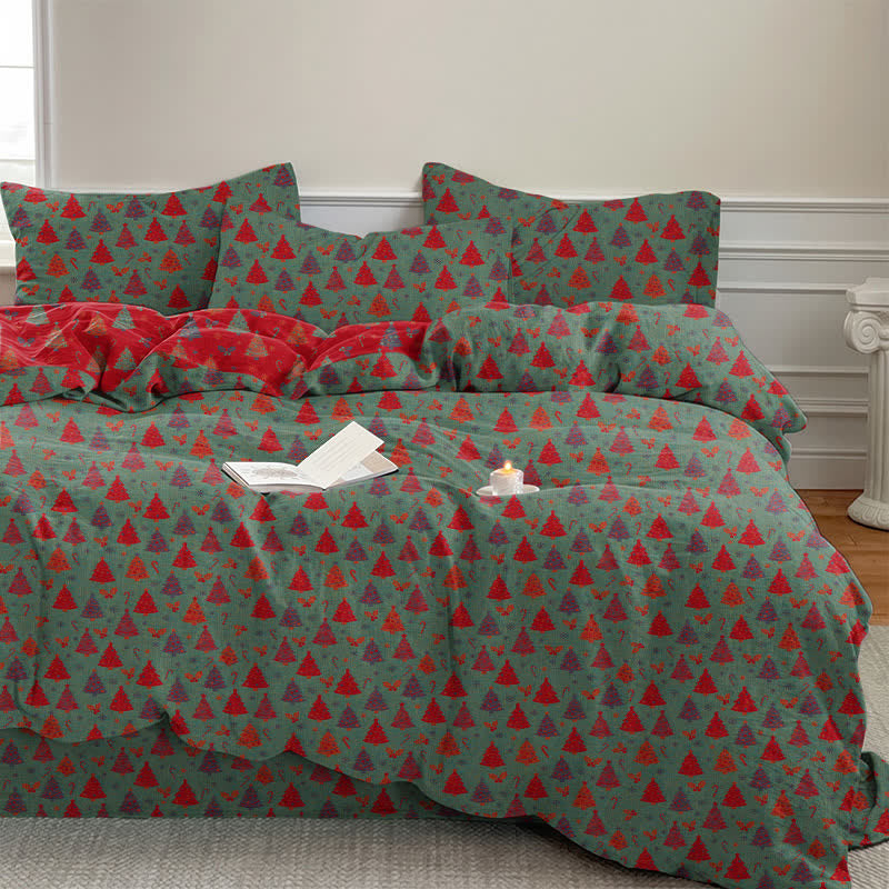 Festive Christmas Tree Cotton Bedding Set - Green - Bedding Set(4PCS) - King - image 8
