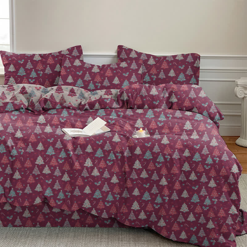 Festive Christmas Tree Cotton Bedding Set - Purple - Bedding Set(4PCS) - King - image 16