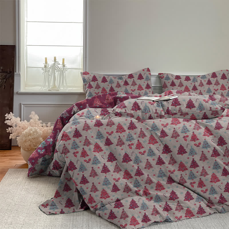 Festive Christmas Tree Cotton Bedding Set - image 27