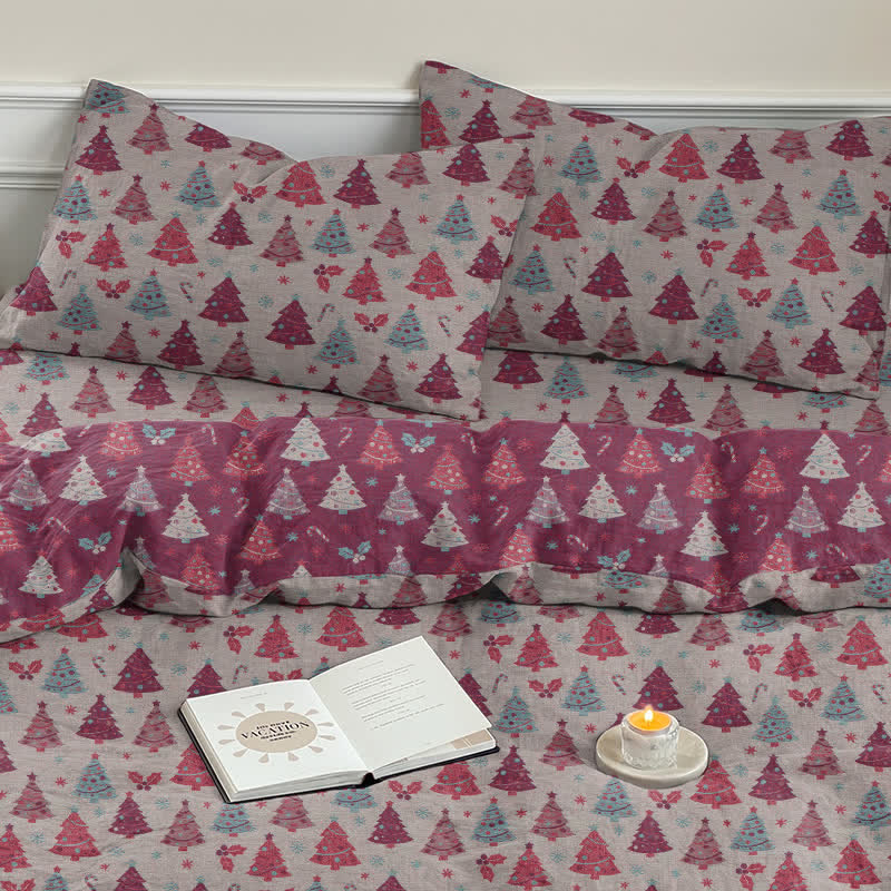 Festive Christmas Tree Cotton Bedding Set - image 31