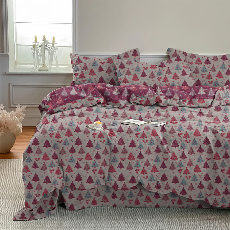 Festive Christmas Tree Cotton Bedding Set - image 26