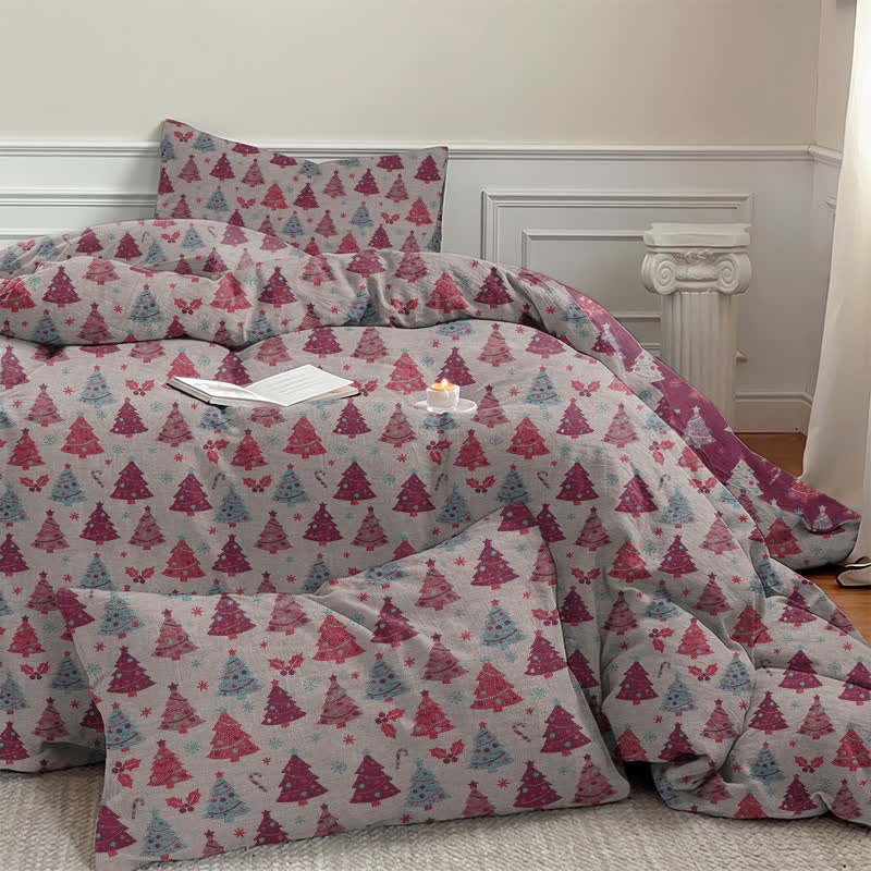 Festive Christmas Tree Cotton Bedding Set - image 28