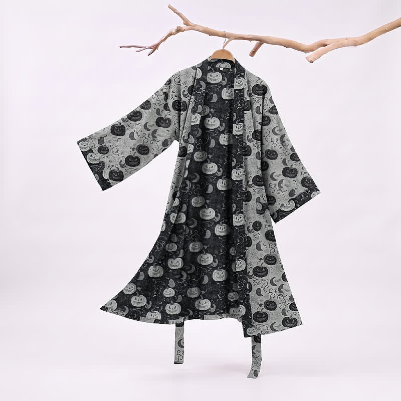 Halloween Pumpkin Moon Cotton Kimono Robe - White - XXL - image 5