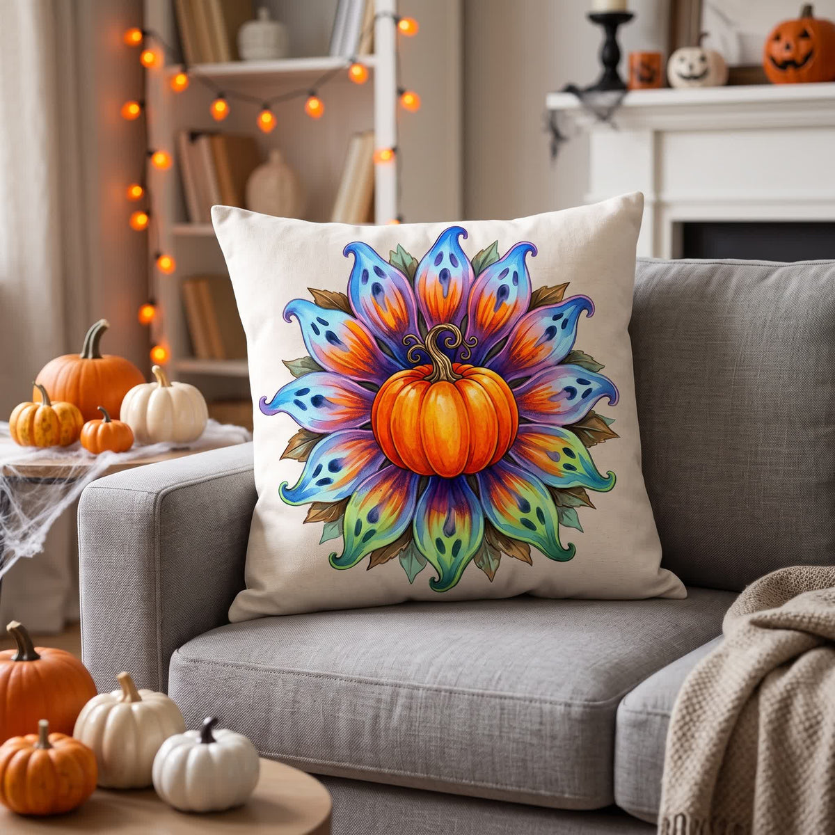Halloween Pumpkin Flower Throw Pillow Cover - image 2