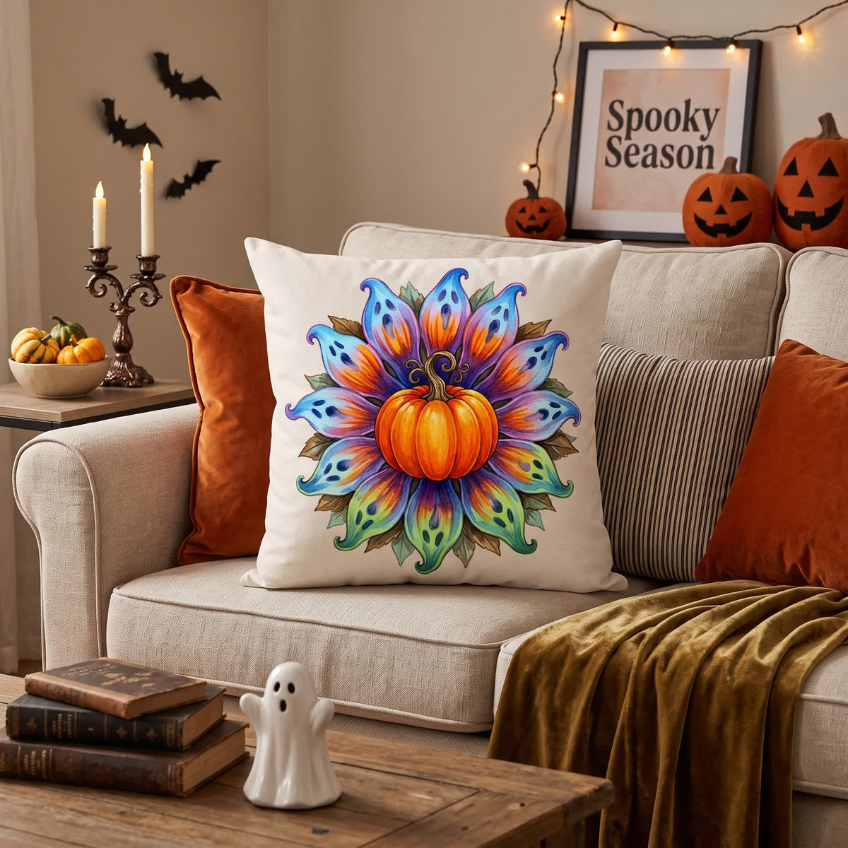 Halloween Pumpkin Flower Throw Pillow Cover - image 1