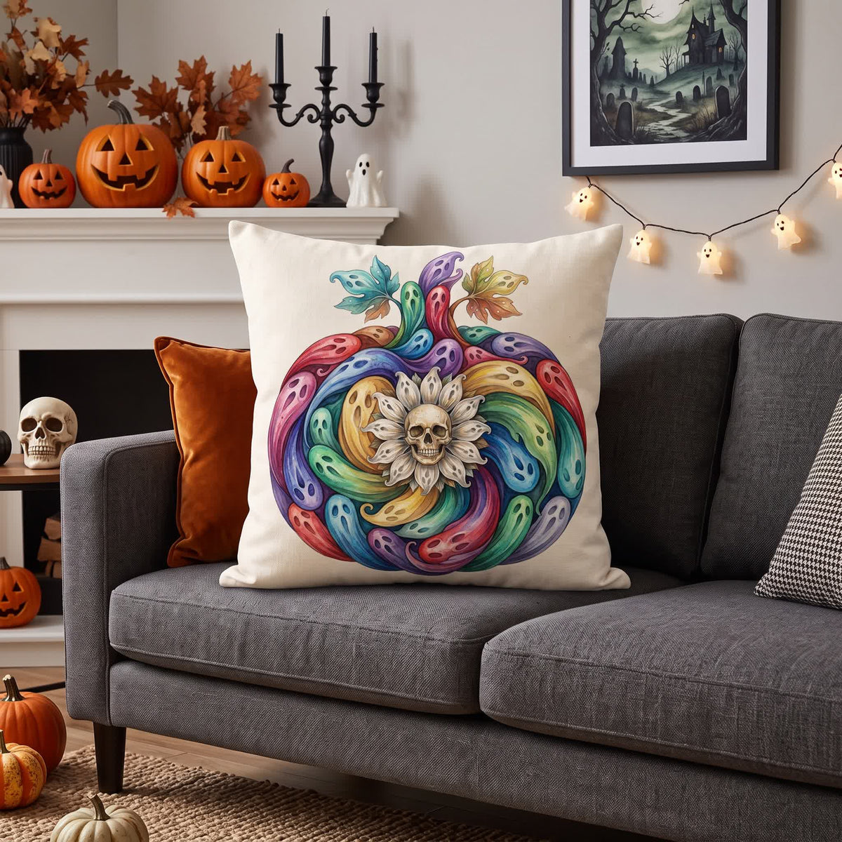 Rainbow Ghost Pumpkin Halloween  Pillow Cover - image 1