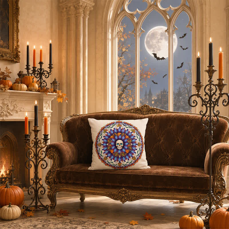 Halloween Gothic Skull Mandala Throw Pillow Cover - image 2
