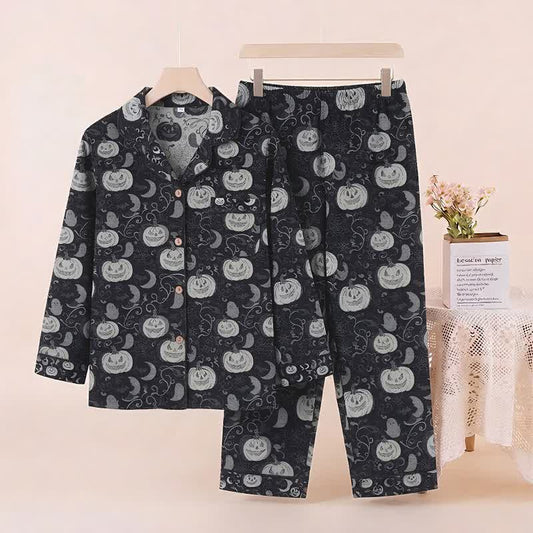Spooky Night Pumpkin Ghost Cotton Sleepwear Set - Black - XL - image 0