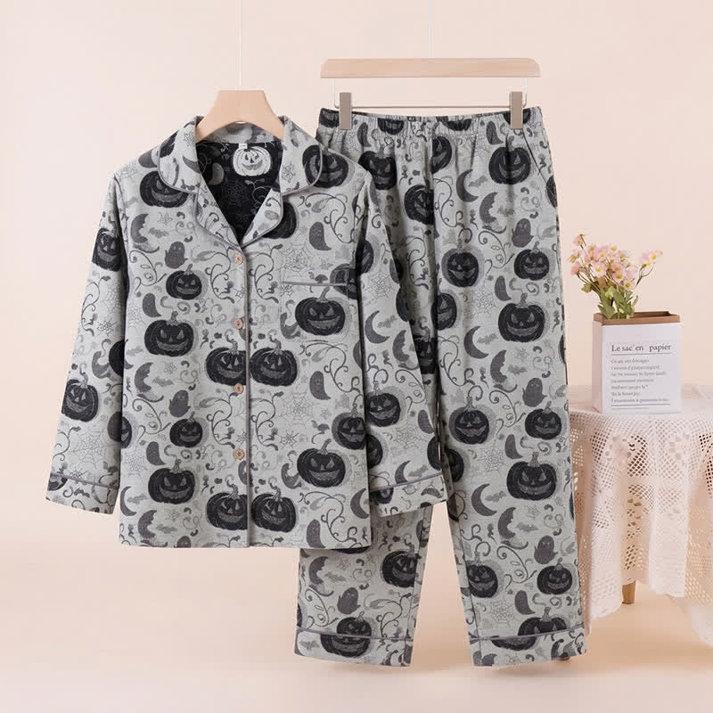 Spooky Night Pumpkin Ghost Cotton Sleepwear Set - Off-White - XL - image 5