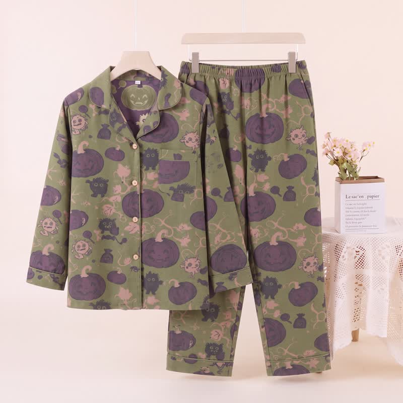 Whimsical Halloween Creature Pumpkin Loungewear Set - Green - XL - image 5