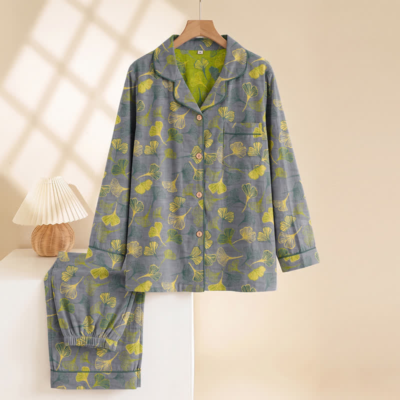 Nature‑Inspired Ginkgo Leaf Cotton Loungewear Set - image 7
