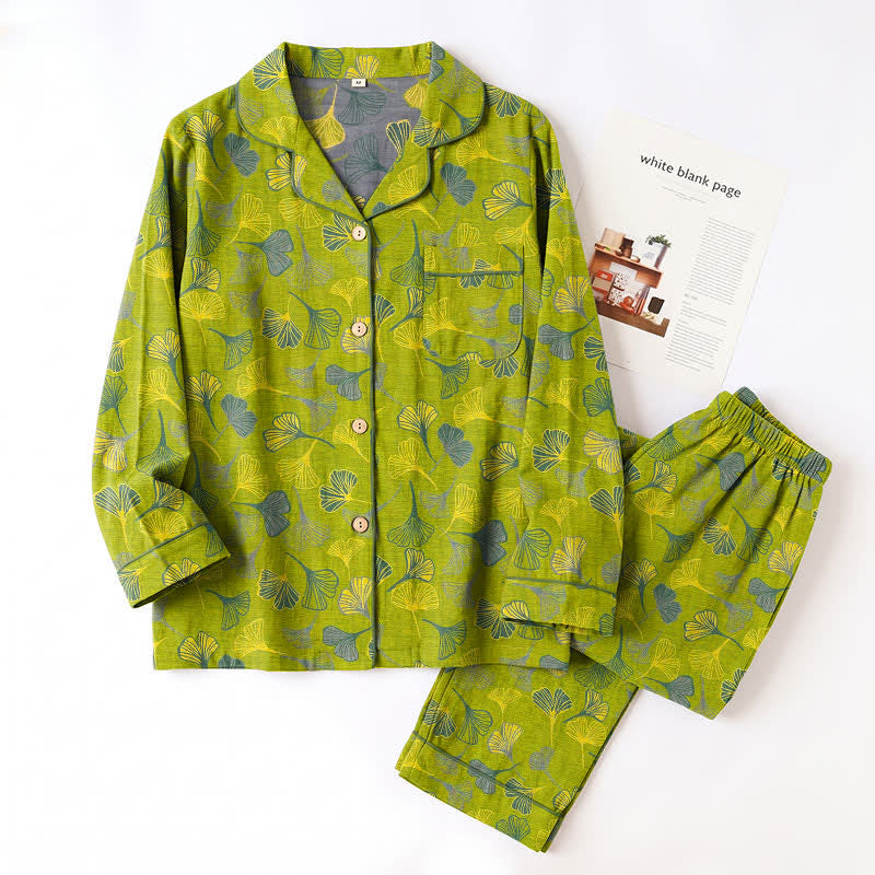 Nature‑Inspired Ginkgo Leaf Cotton Loungewear Set - image 2