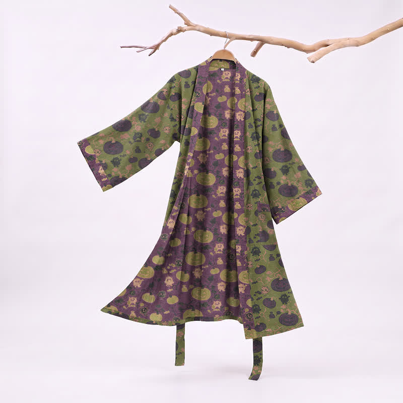 Halloween Pumpkin Monster Cotton Kimono Robe - Green - XXL - image 5