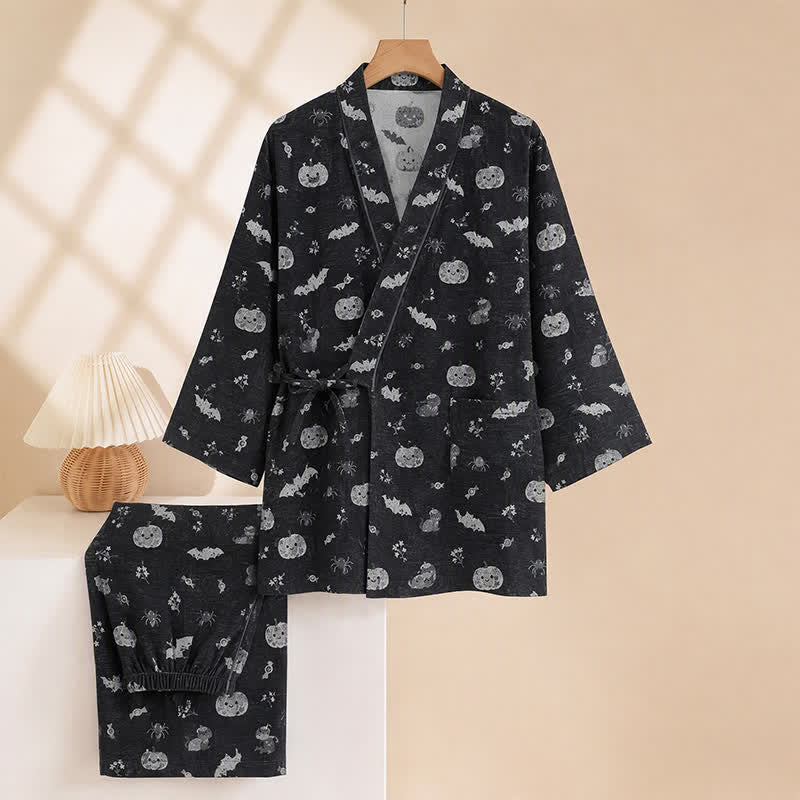 Halloween Bat Pumpkin Cotton Kimono Pajama Set - image 3