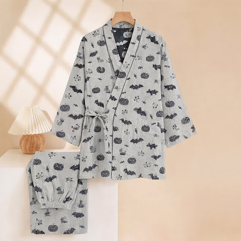 Halloween Bat Pumpkin Cotton Kimono Pajama Set - image 8