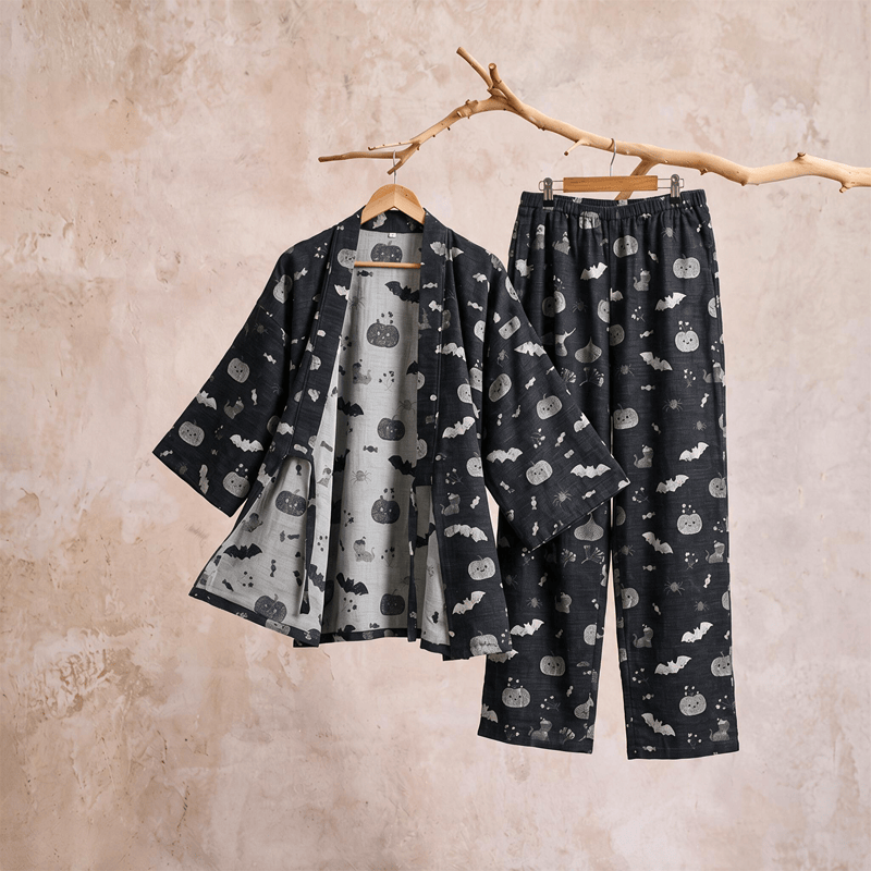 Halloween Bat Pumpkin Cotton Kimono Pajama Set - image 4