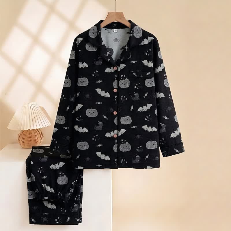 Halloween Pumpkin Bat Cotton Gauze Loungewear Set - image 1
