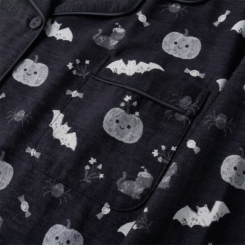 Halloween Pumpkin Bat Cotton Gauze Loungewear Set - image 4