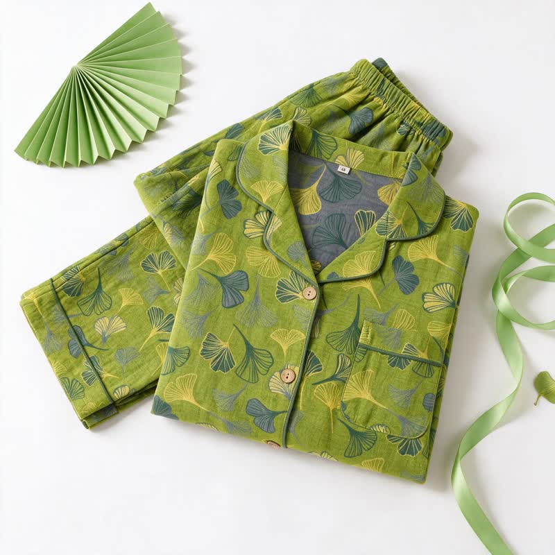 Nature‑Inspired Ginkgo Leaf Cotton Loungewear Set - image 3