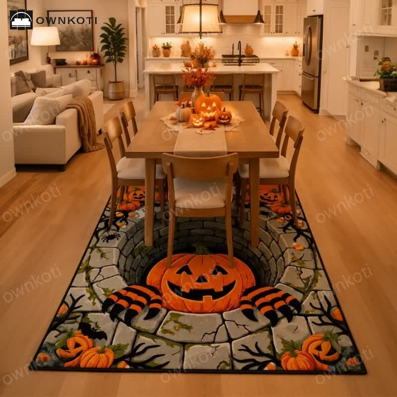 3D Halloween Pumpkin Optical Illusion Area Rug - image 4