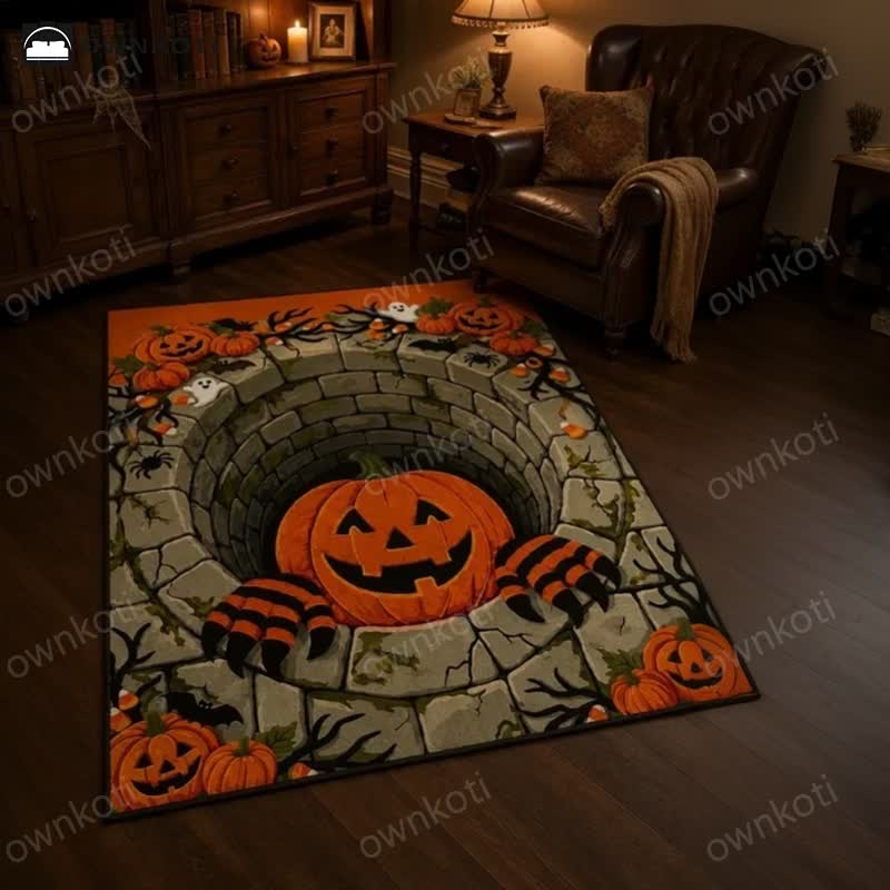 3D Halloween Pumpkin Optical Illusion Area Rug - image 2