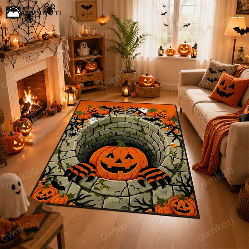 3D Halloween Pumpkin Optical Illusion Area Rug - image 5