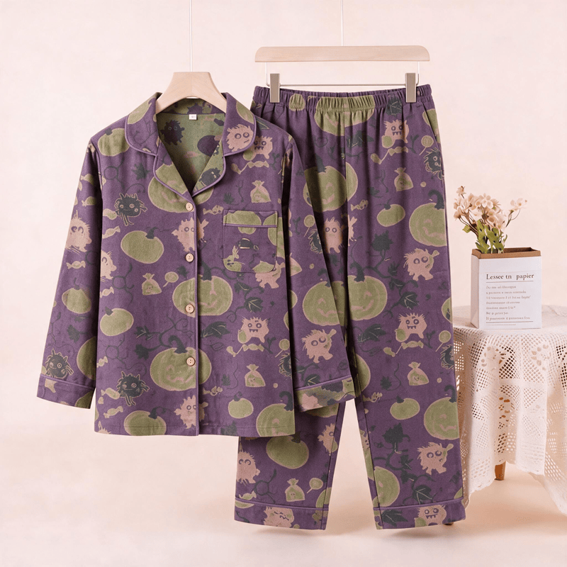 Whimsical Halloween Creature Pumpkin Loungewear Set - Purple - XL - image 0