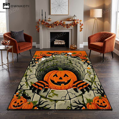 3D Halloween Pumpkin Optical Illusion Area Rug - 95" x 119" - image 0