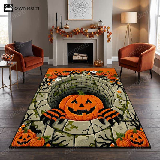 3D Halloween Pumpkin Optical Illusion Area Rug - 95" x 119" - image 0