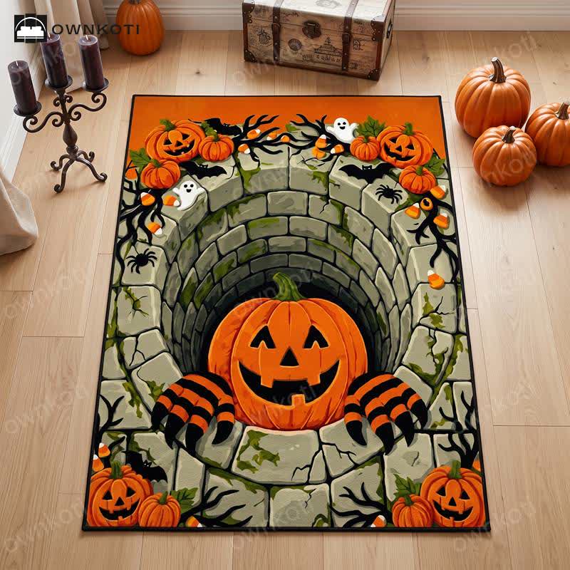 3D Halloween Pumpkin Optical Illusion Area Rug - image 1