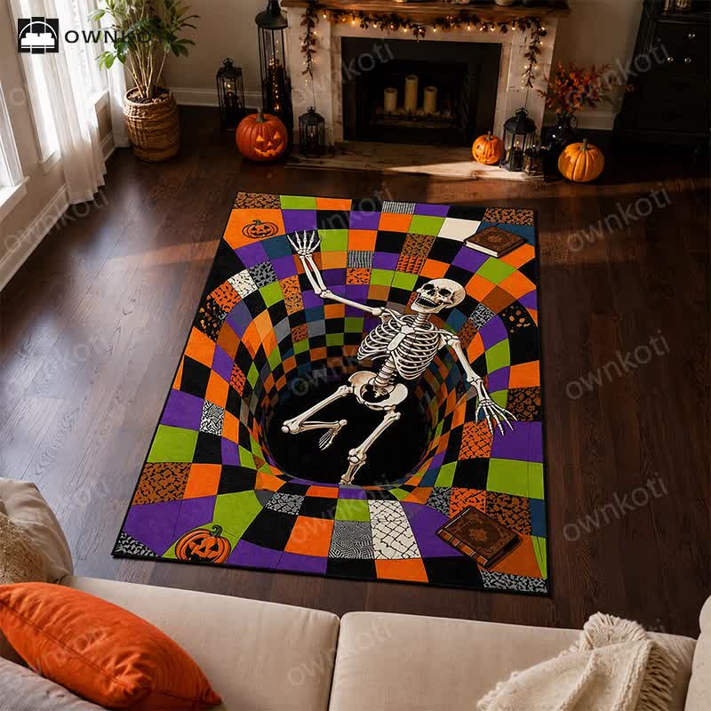 Falling Skeleton 3D Vortex Non-slip Area Rug - image 1
