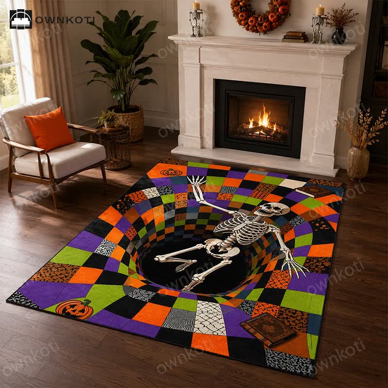 Falling Skeleton 3D Vortex Non-slip Area Rug - 95" x 119" - image 0