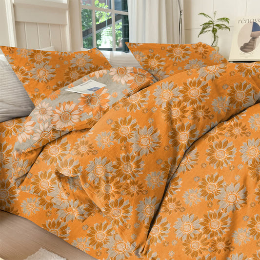 Vintage Sunflower Orange Cotton Bedding Set - Orange - King - 4PCS Bedding Set - image 0