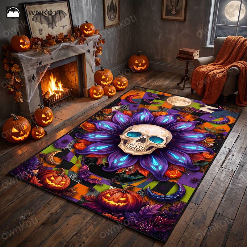 Halloween Gothic Skull Mandala Non-slip Area Rug - 95" x 119" - image 0