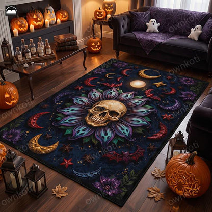 Celestial Gothic Skull Mandala Area Rug - 95" x 119" - image 0