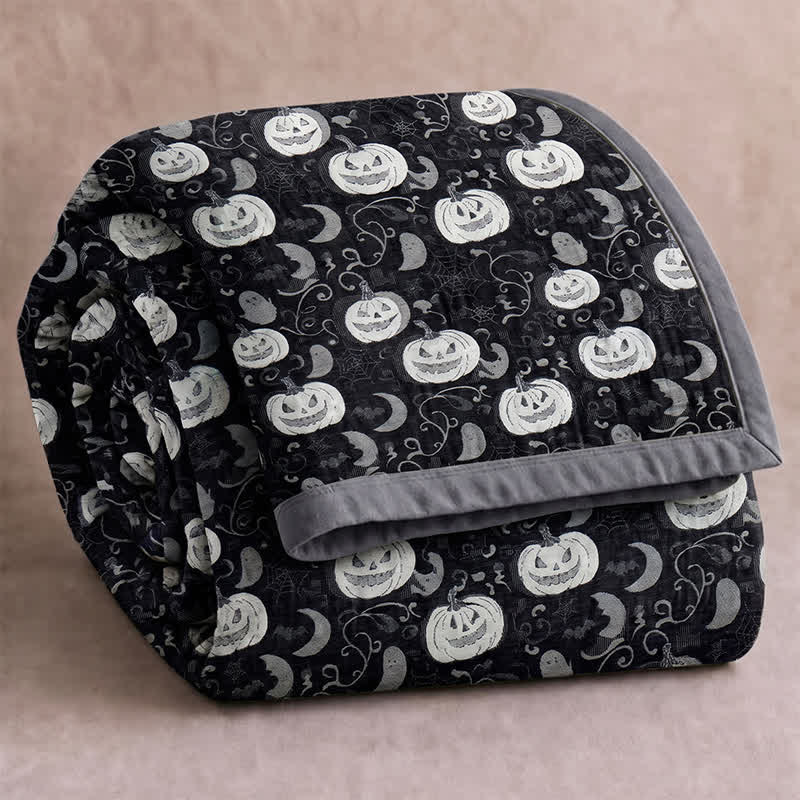 Halloween Pumpkin Ghost Reversible Cotton Blanket - Black - Blanket - 98" x 94" - image 0