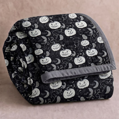 Halloween Pumpkin Ghost Reversible Cotton Blanket - Black - Blanket - 98" x 94" - image 0