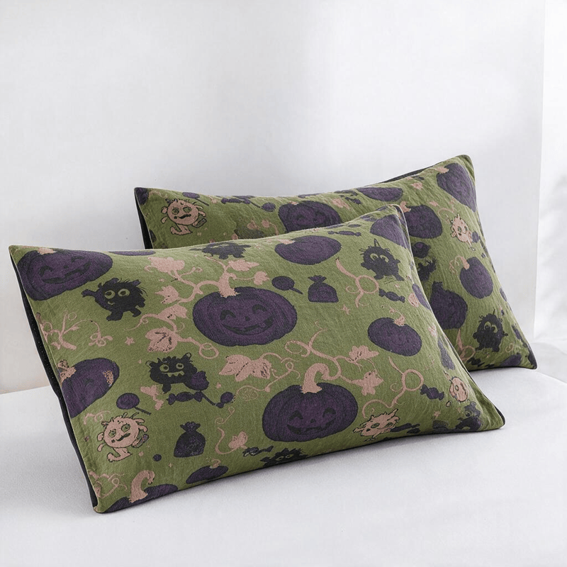 Halloween Monster Reversible Cotton Blanket - Green - 2PCS Pillowcases - 20" x 36" - image 11
