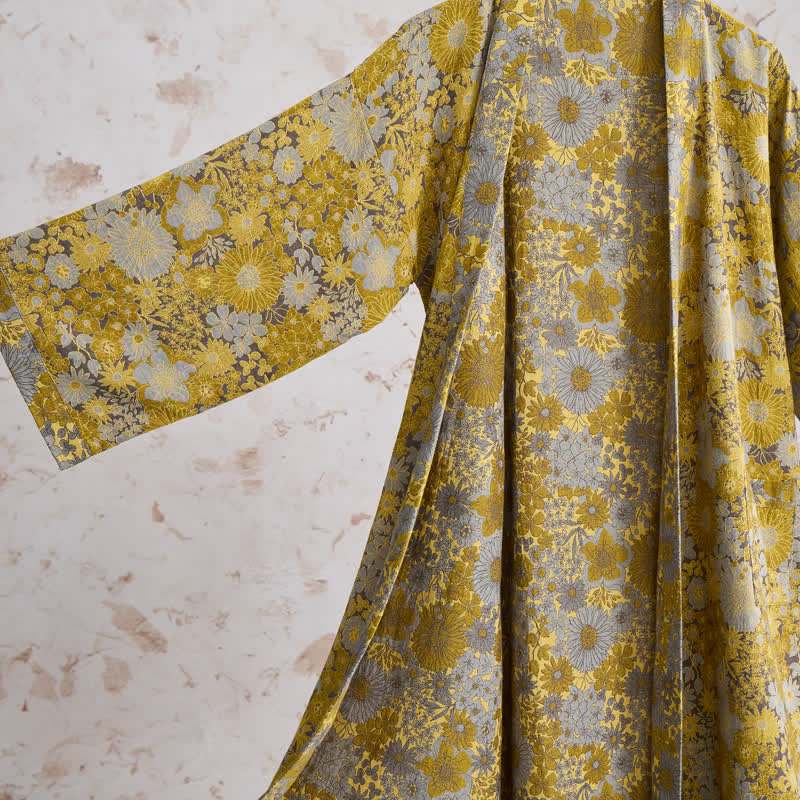 Retro Muted Floral Cotton Lounge Robe - image 4